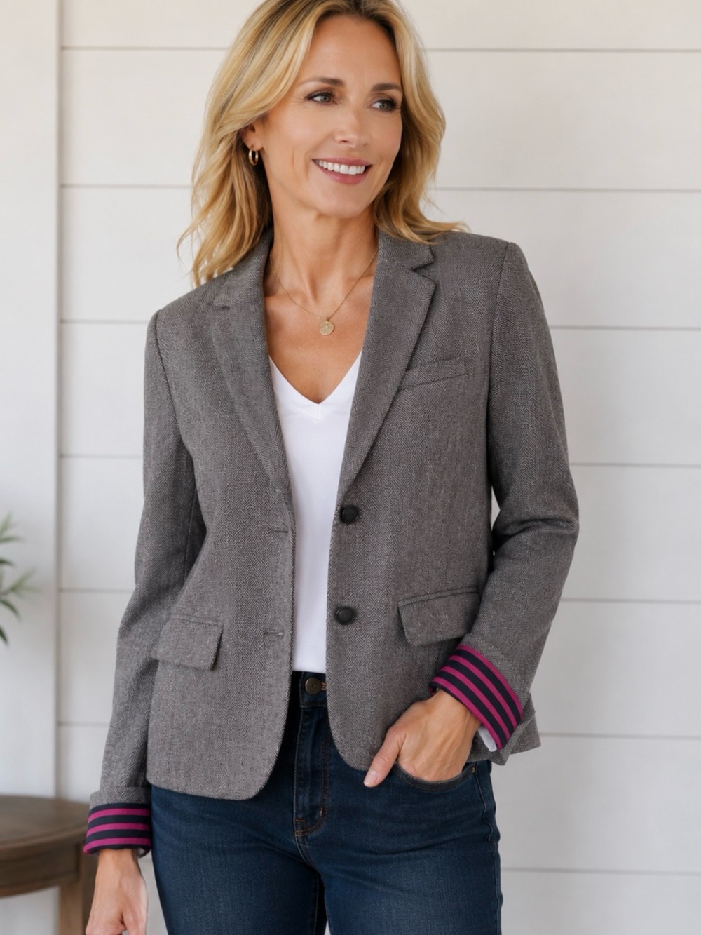 Gap 10 The Academy tan herringbone lined classic workwear structured blazer